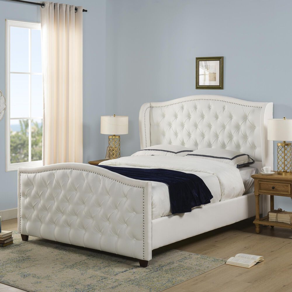 Jennifer Taylor Home Marcella Queen Upholstered Bed in Bright White NFM