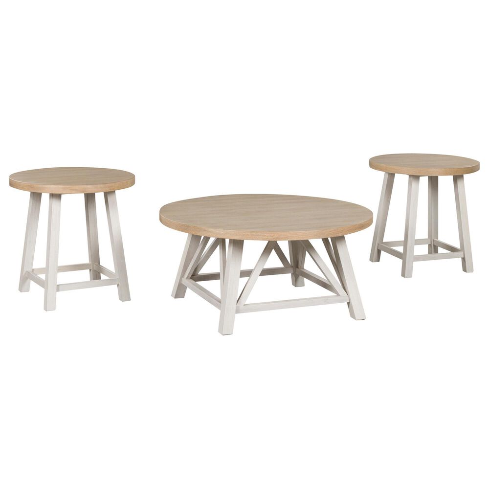 Ashley Fawndell 3-Piece Occasional Table Set in Antiqued White and Light Brown, , large