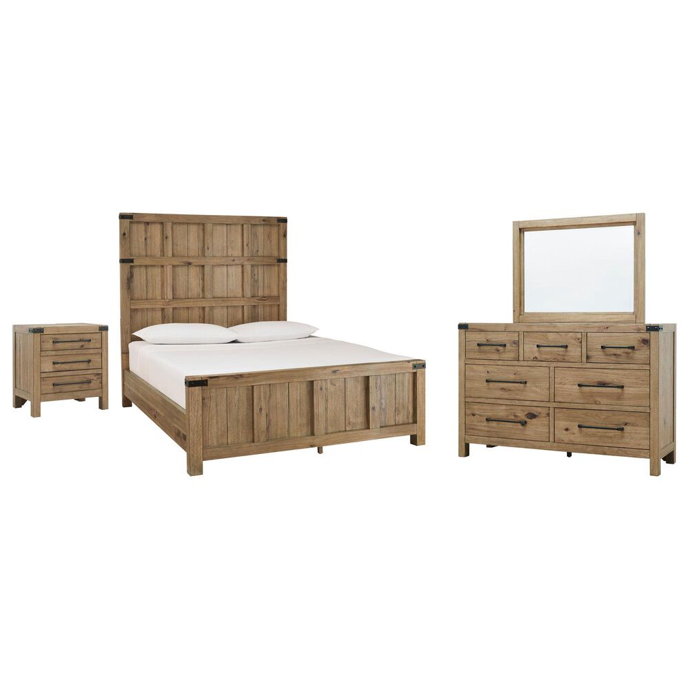 Millenium Ridgester 4 Piece Queen Panel Bedroom Set in Light Brown with USB Ports, , large