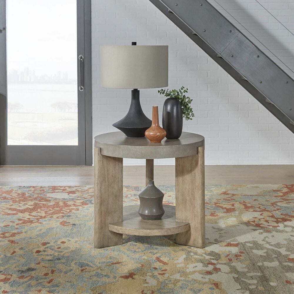 Belle Furnishings Affinity Round End Table in Dusty Taupe and Concrete, , large