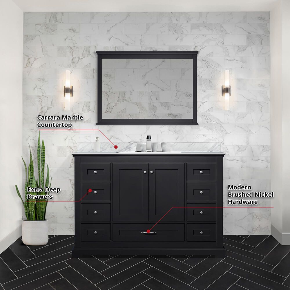 Lexora Home Dukes 48&quot; Single Bathroom Vanity in Espresso with 2 cm White Carrara Marble Top and Rectangular Sink, , large