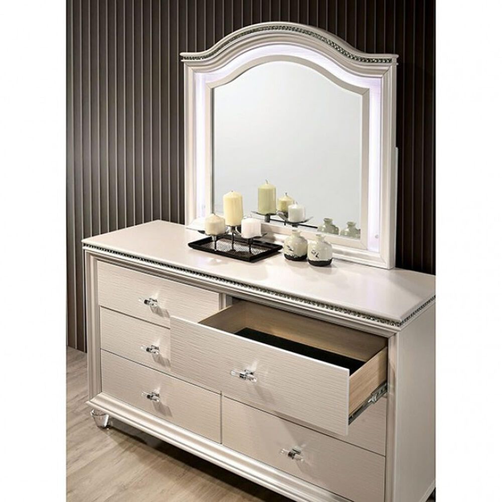 Furniture of America Allie Dresser Mirror with LED Light in Pearl White