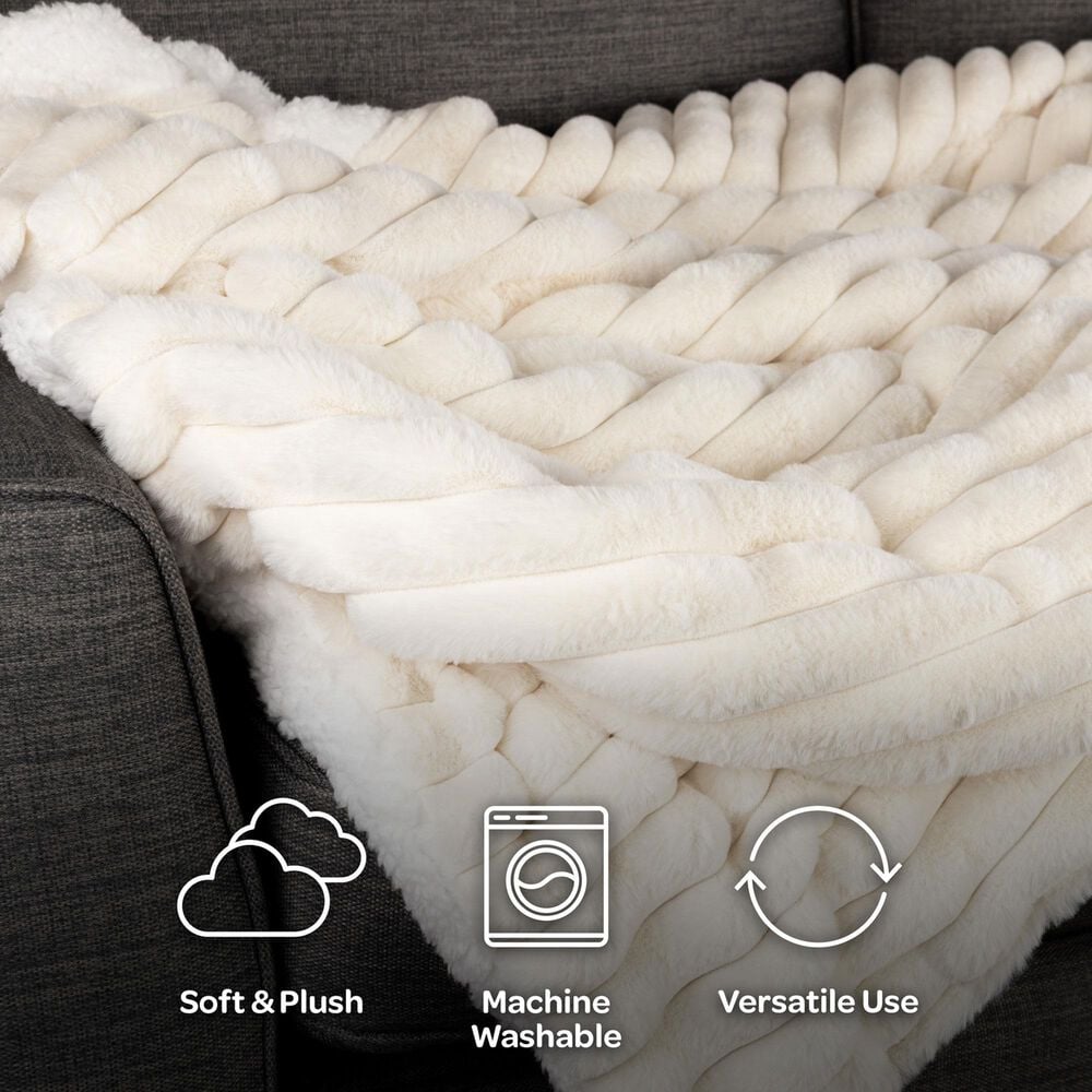 Timberlake 60" x 70" Faux Fur Throw Blanket in Ivory, , large