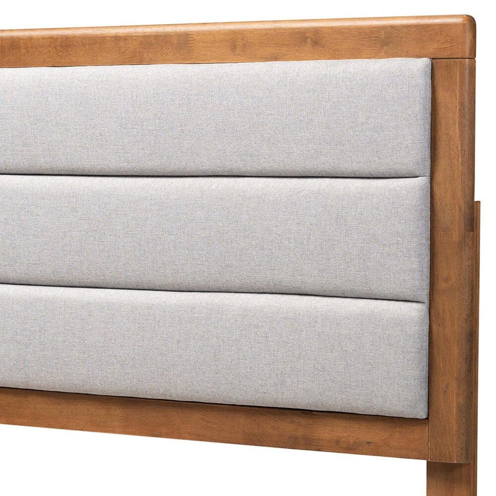Baxton Studio Dexter Twin Panel Headboard with Light Grey Fabric in Walnut Brown, , large
