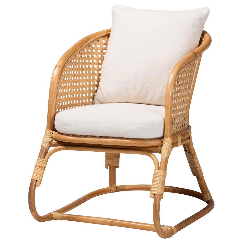 Baxton Studio Niko Patio Arm Chair with Light Honey Rattan in White, , large
