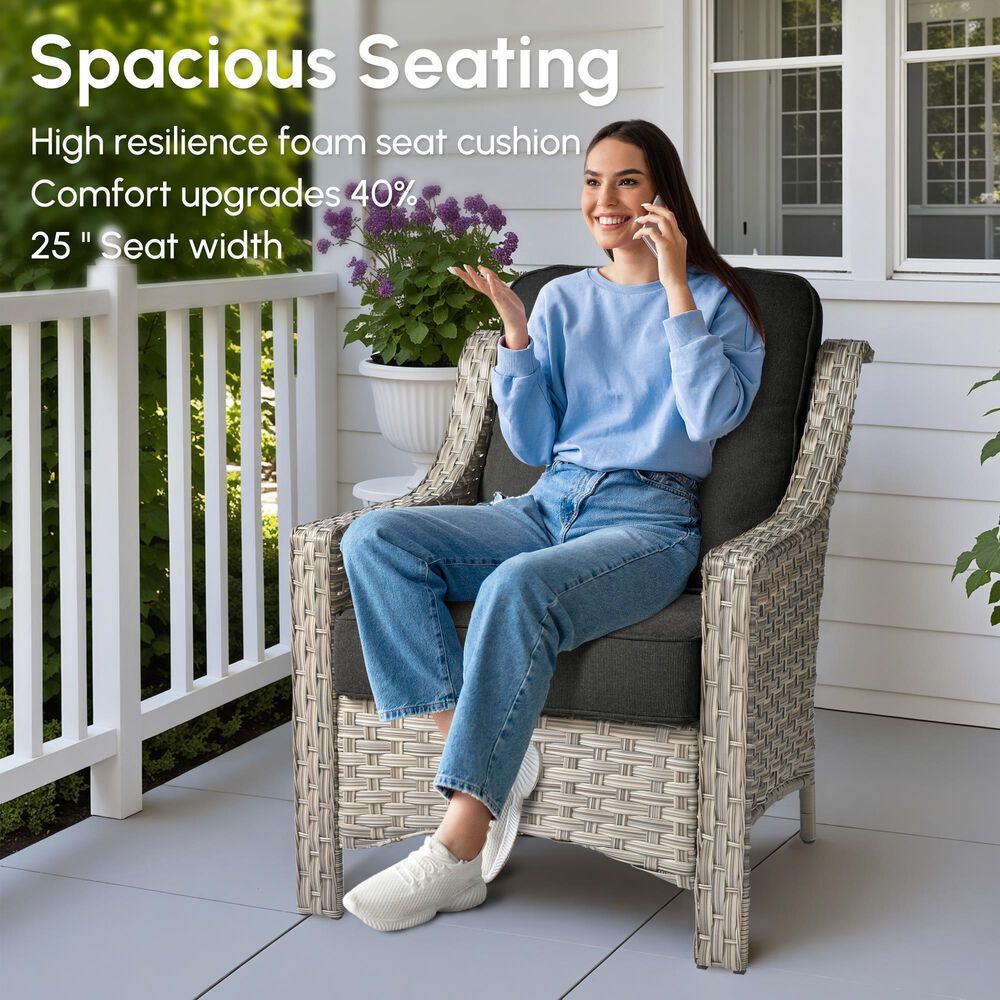 HOMLUX 5-Piece Patio Conversation Set with Two Ottomans in Black, , large