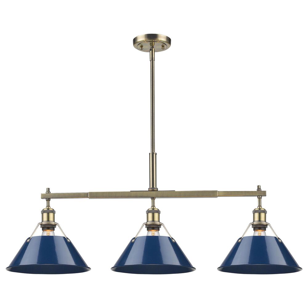 Golden Lighting Orwell 3-Light Linear Pendant with Matte Navy Shade in Aged Brass, , large