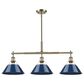Golden Lighting Orwell 3-Light Linear Pendant with Matte Navy Shade in Aged Brass, , large