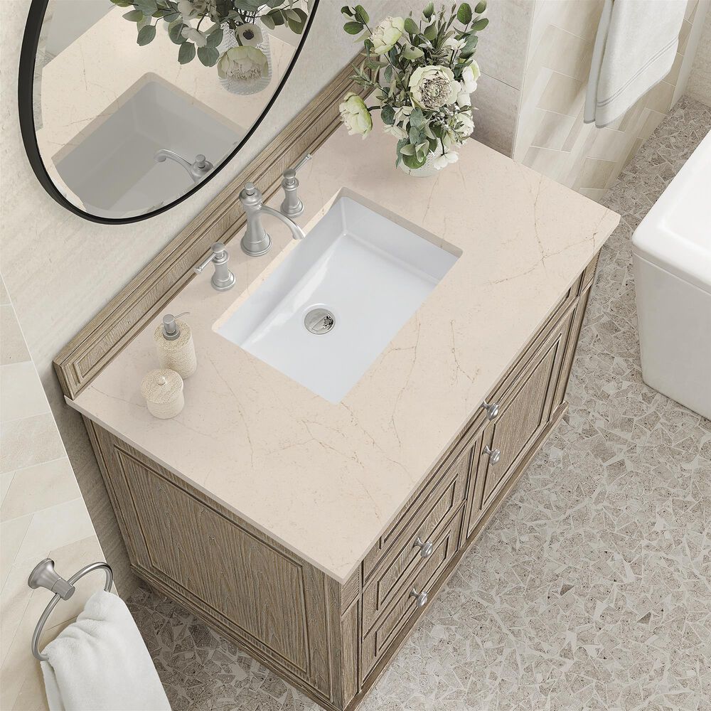 James Martin Vanities Lorelai 36&quot; Single Vanity in Whitewashed Oak with 3 cm Eternal Marfil Quartz Top, , large