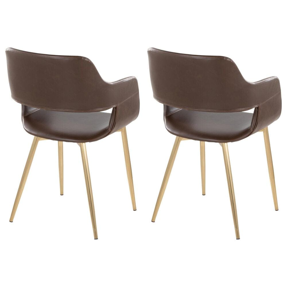 LumiSource Margarite Arm Chair with Espresso Faux Leather Cushion in Gold Metal  (Set of 2), , large