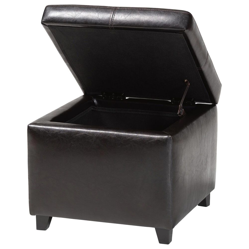 Baxton Studio Leather Cube Storage Ottoman in Dark Brown, , large