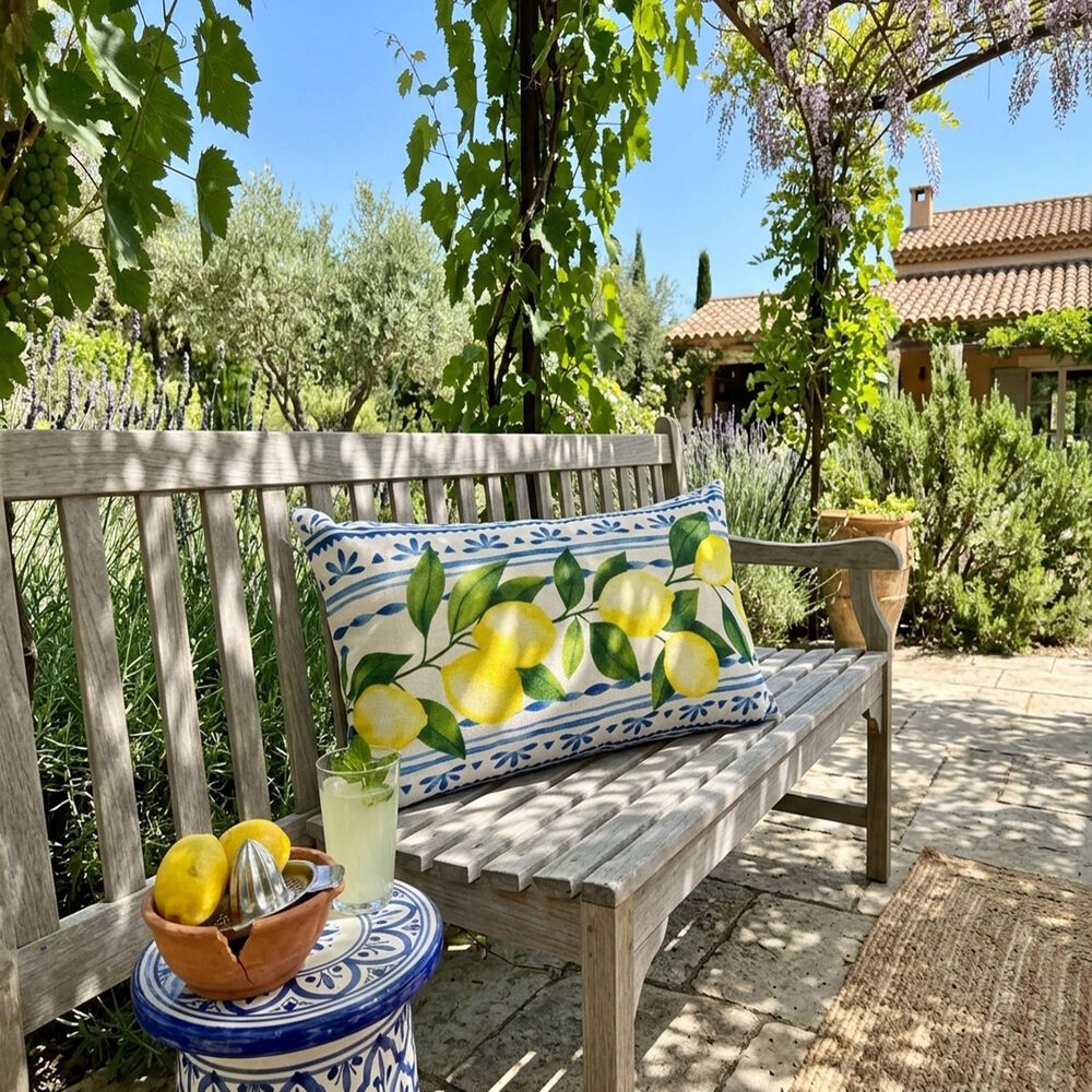 Hearth and Haven 14" x 24" Outdoor Summer Fresh Lemon New Lumbar Pillow in Multicolor, , large