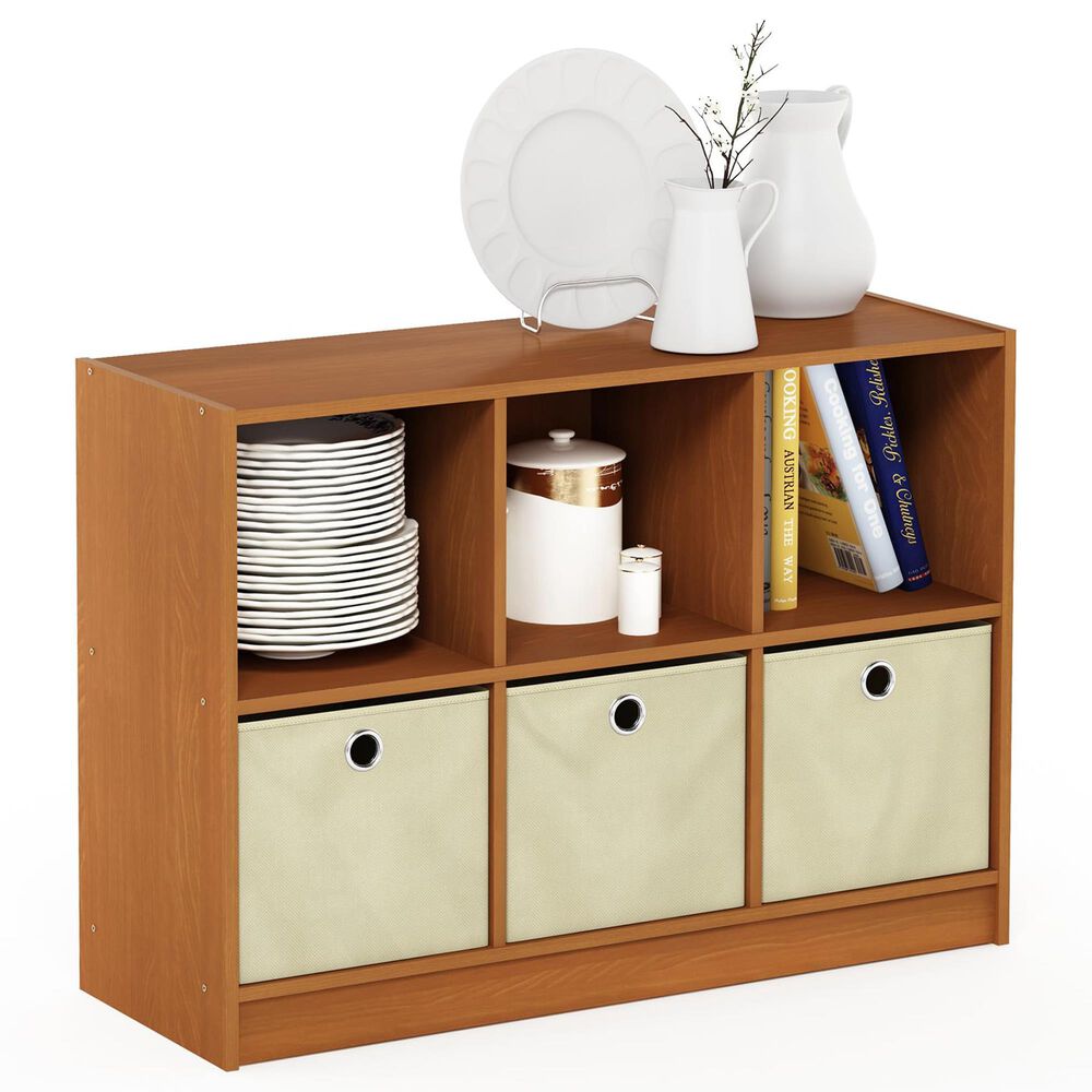 HOMLUX 6-Cube Bookshelf Bookcase with Storage Bins in Light Cherry, , large