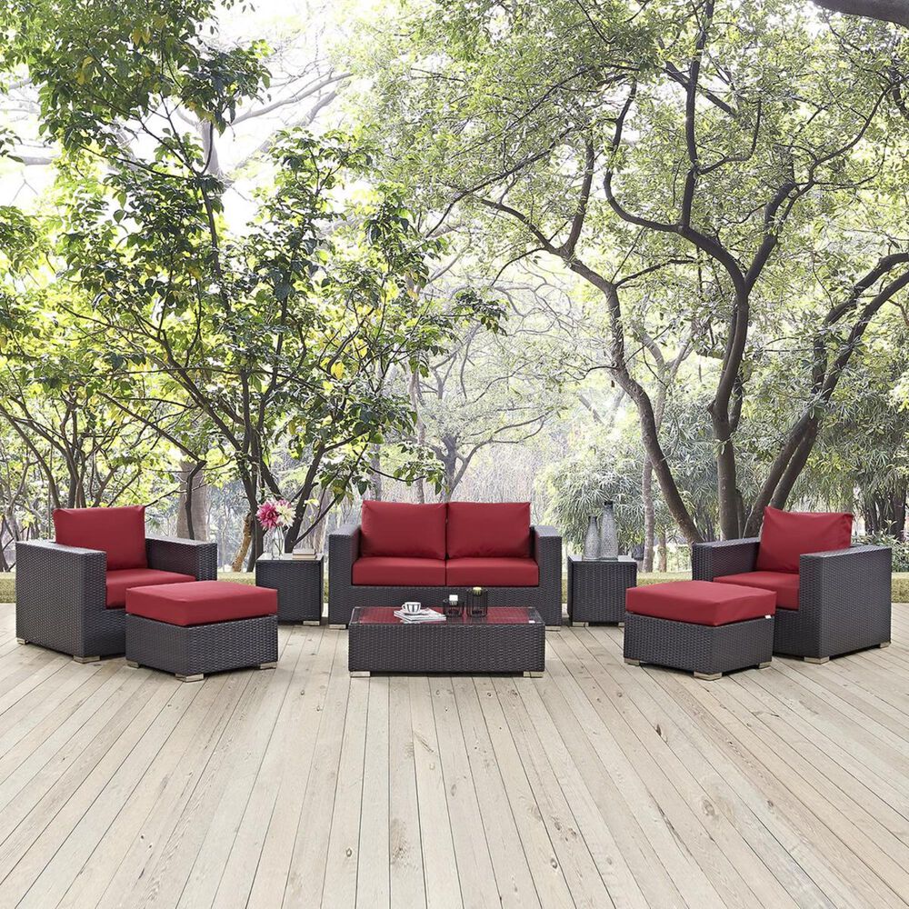 Modway Convene 8-Piece Outdoor Conversation Set in Espresso and Red, , large