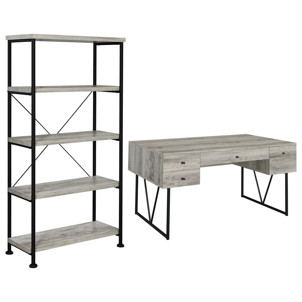 COAST Analiese 2-Piece Desk and Bookcase Set in Black and Grey Driftwood, , large