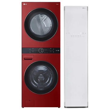 LG WashTower with Electric Dryer in Candy Apple Red and Wi-Fi Enabled Steam Clothing Styler in White, , large