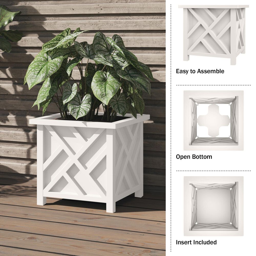 Timberlake 15.5" Lattice Design Planter Box in White, , large