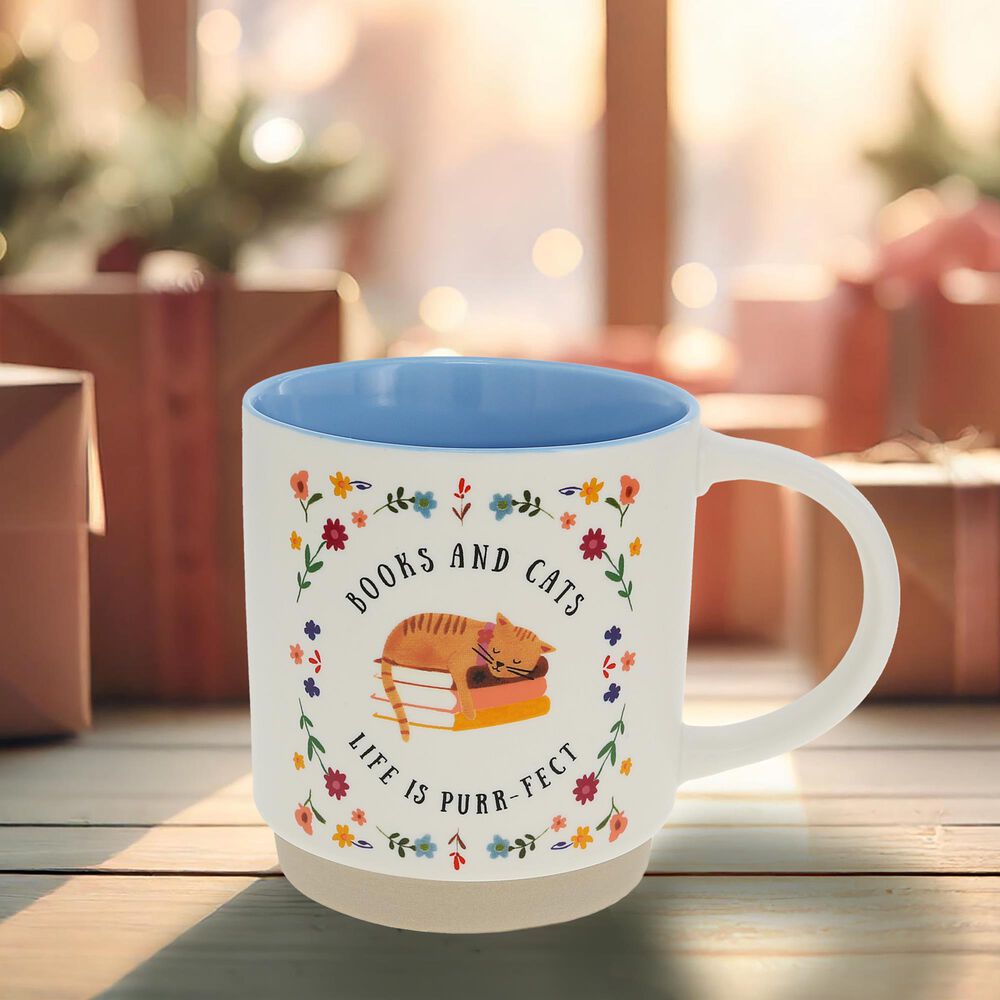 Pavilion 18 oz Books and Cats Mug in White, , large