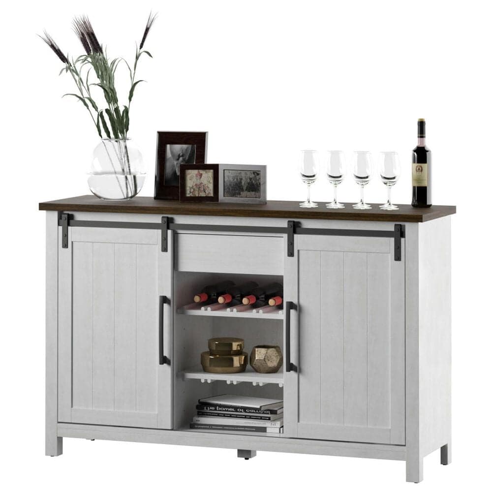 RTJ Furniture 2-Door Sideboard with Wine Storage in Antique White, , large