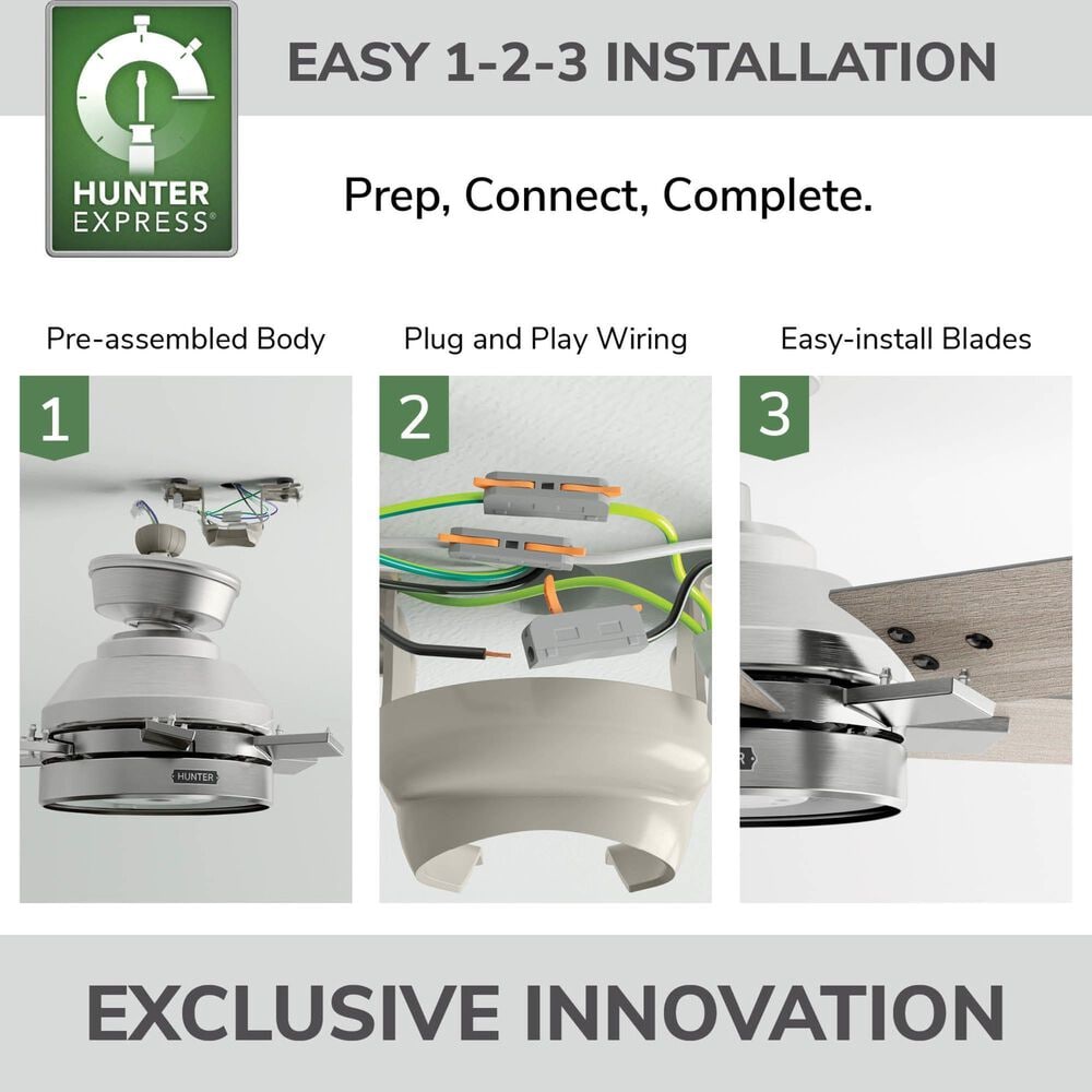 Hunter Georgetown 52&quot; Ceiling Fan with LED Light in Brushed Nickel, , large