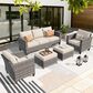HOMLUX 5-Piece Outdoor Wicker Patio Furniture Set, High Back Rattan Sofa with Chairs, Ottomans & Cushions in Beige, , large