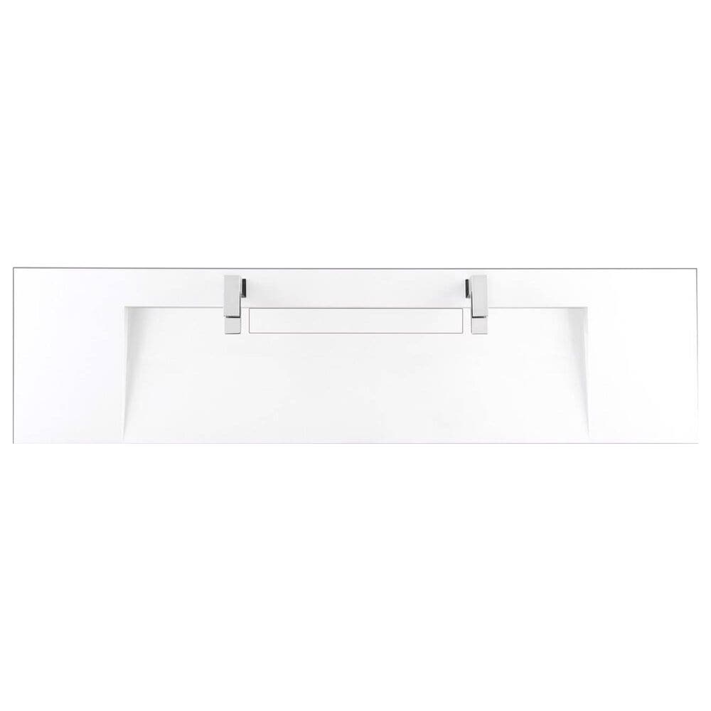 James Martin Vanities Linear 72&quot; Double Bathroom Vanity in Mid Century Walnut with 10 cm Glossy White Solid Surface Top and Rectangular Sinks, , large