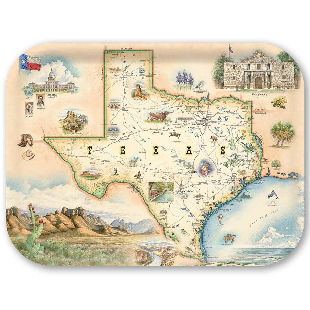 Xplorer Maps Texas Map Medium Rectangular Wood Serving Tray, , large