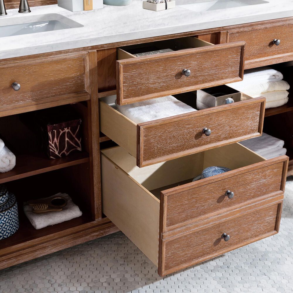 James Martin Vanities Savannah 72&quot; Double Bathroom Vanity in Driftwood with 3 cm Arctic Fall Solid Surface Top and Rectangular Sinks, , large