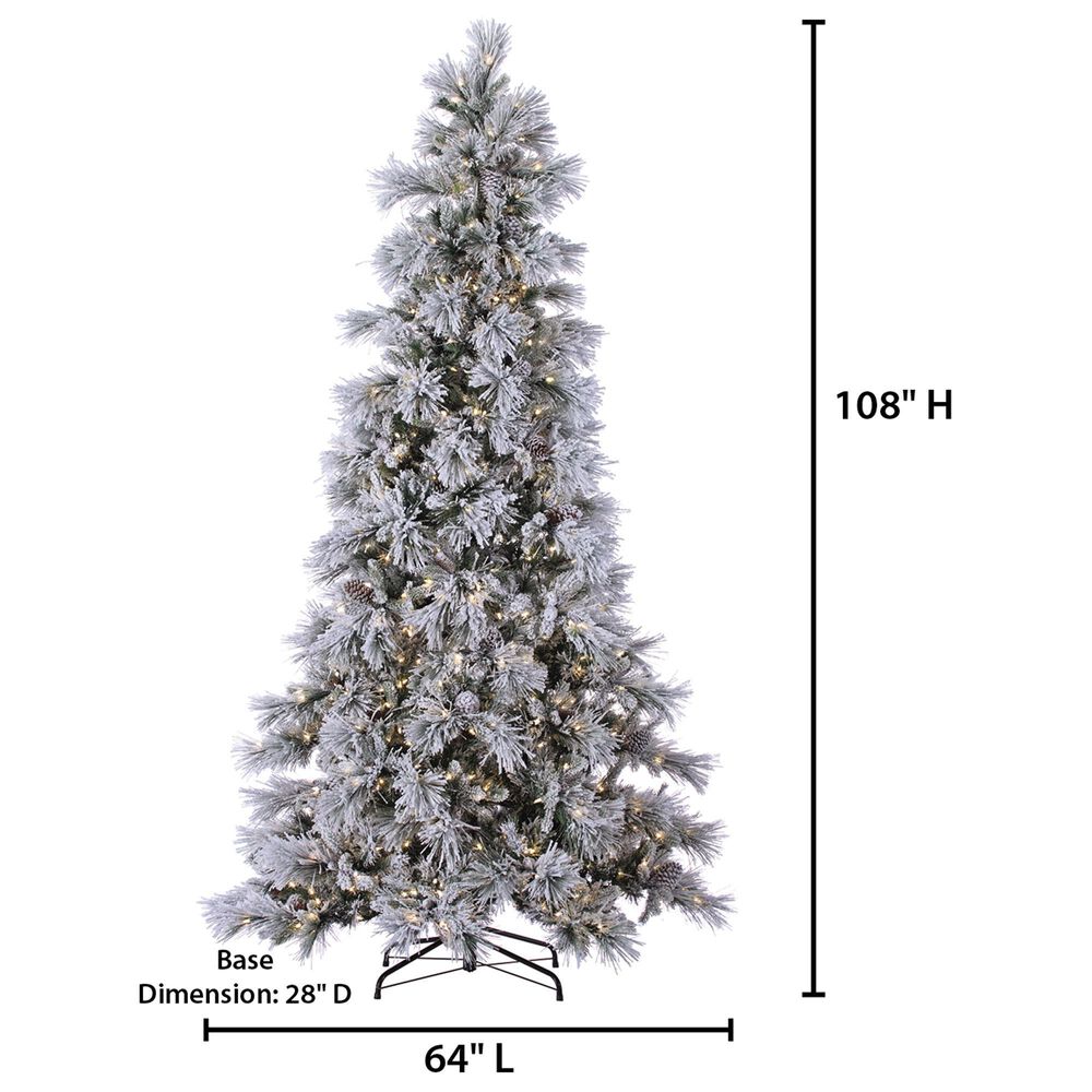 The Gerson Company 9&#39; Pre-Lit Lightly Snowbell Pine Christmas Tree in Green, , large