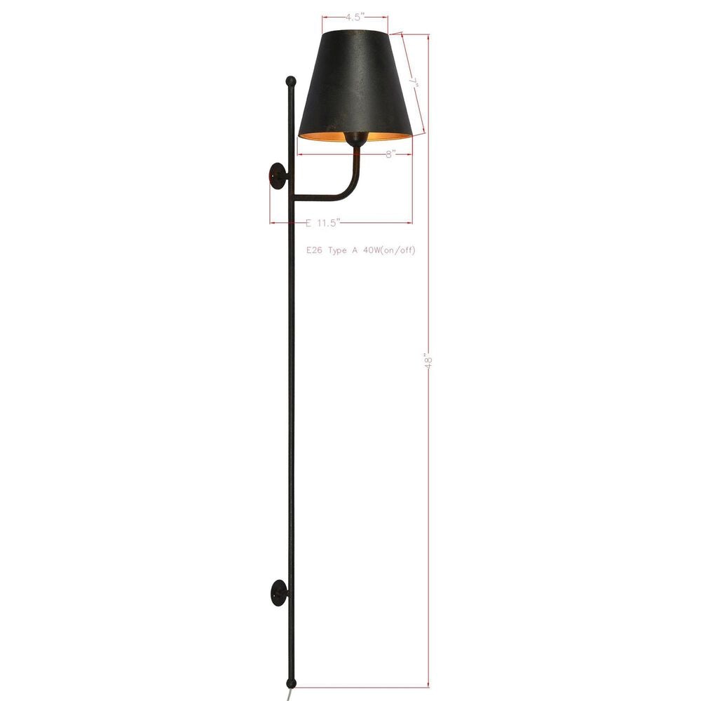 Southern Lighting 1-Light Plug-In Wall Sconce in Black, , large
