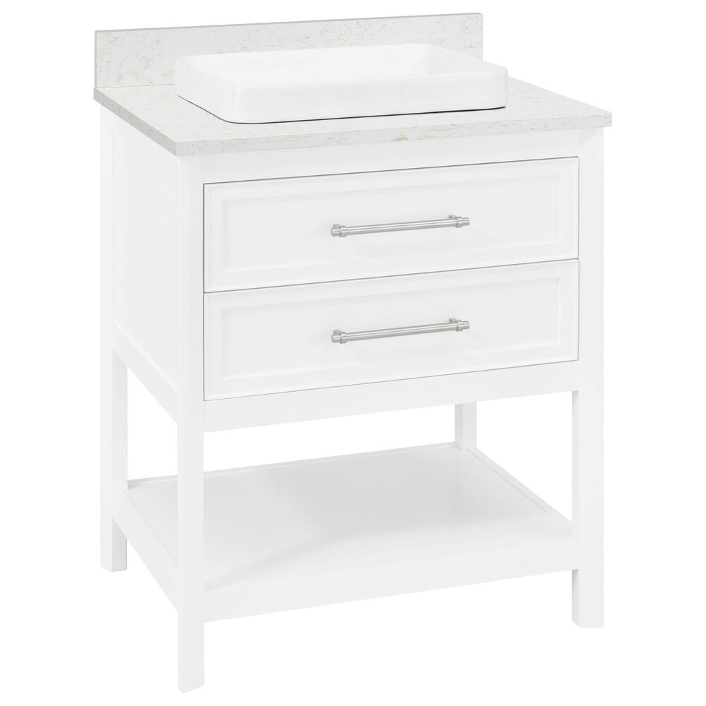 Greentouch ED Ellen DeGeneres Riven 30" Single Bathroom Vanity in White Paint with Calacatta Marble Top Semi Recessed Rectangular Sink | Nebraska Furniture Mart