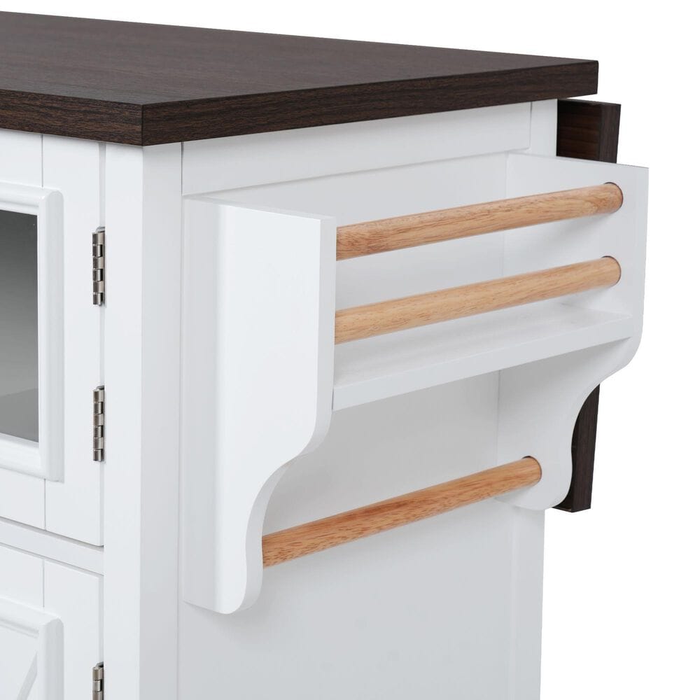 HOMLUX 54.9" Kitchen Island with Drop Leaf in White and Brown, , large