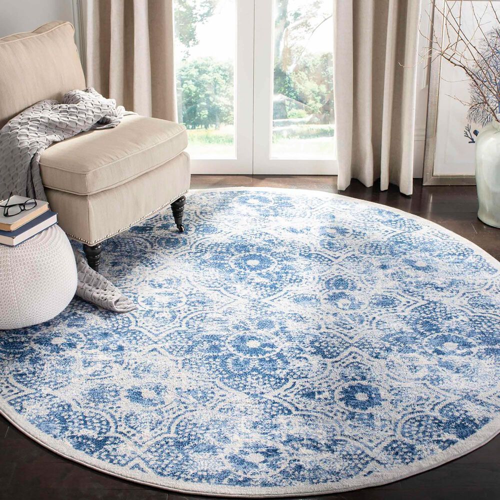 Safavieh Martha Stewart Floral 4' Round Cream and Blue Area Rug, , large