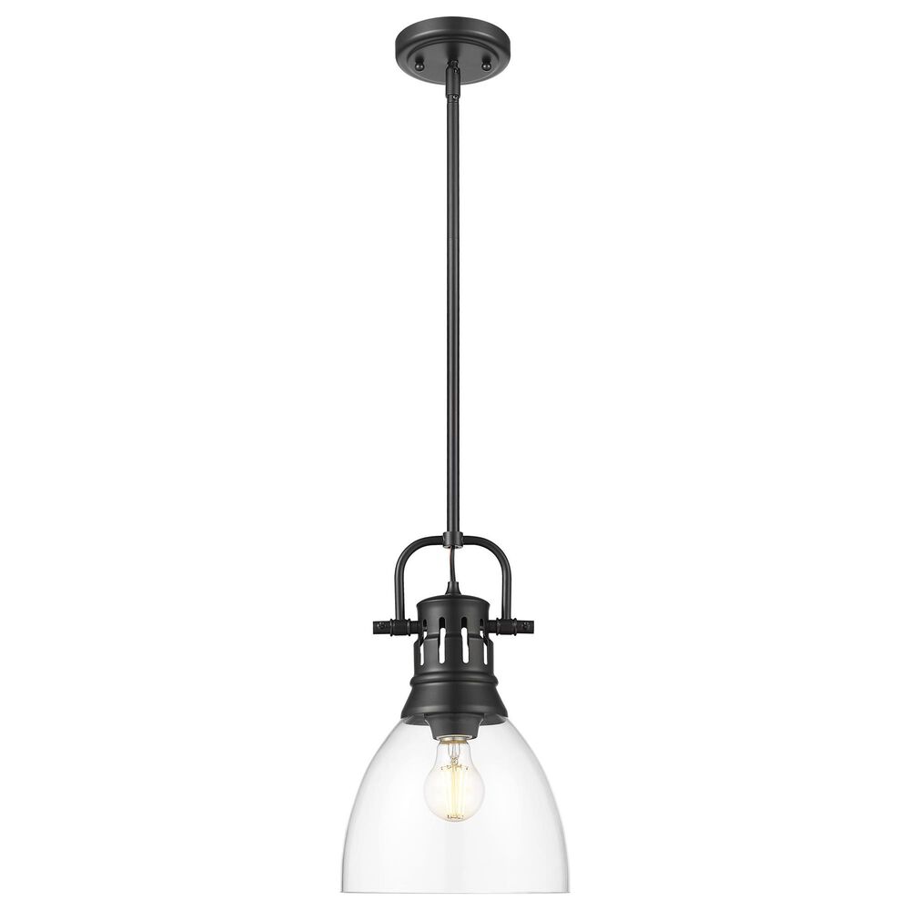 Golden Lighting Duncan 1-Light Small Pendant with Rod and Clear Shade in Matte Black, , large