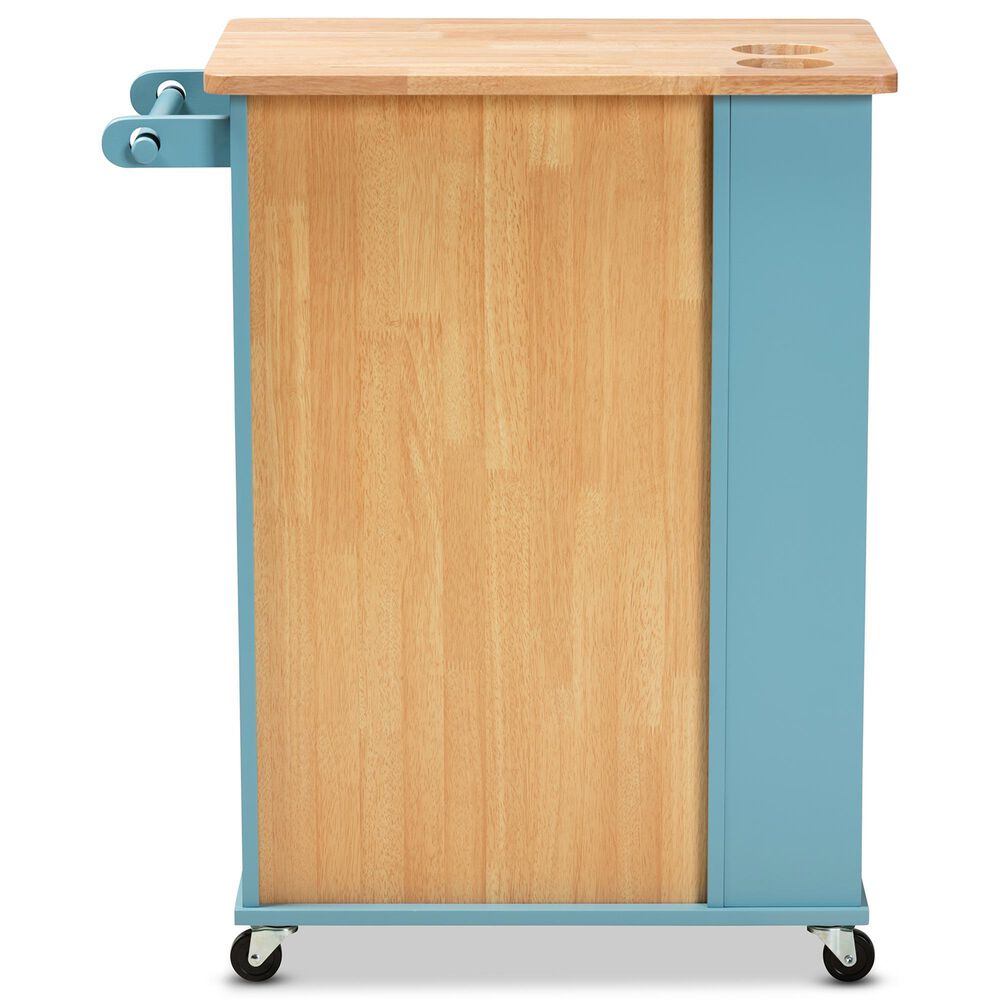 Baxton Studio Liona Kitchen Storage Cart in Sky Blue and Natural, , large