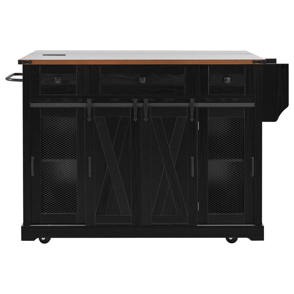 HOMLUX 58" Kitchen Island with Drop Leaf in Black and Brown, , large