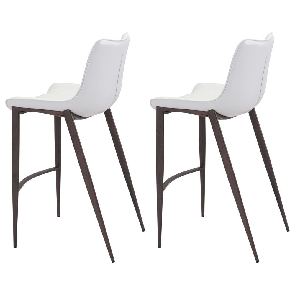 Zuo Modern Magnus Bar Stool in White and Brown &#40;Set of 2&#41;, , large