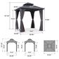 HOMLUX 8" x 8" Outdoor Hardtop Gazebo with Galvanised Steel Roof, Netting, and Curtains in Grey, , large