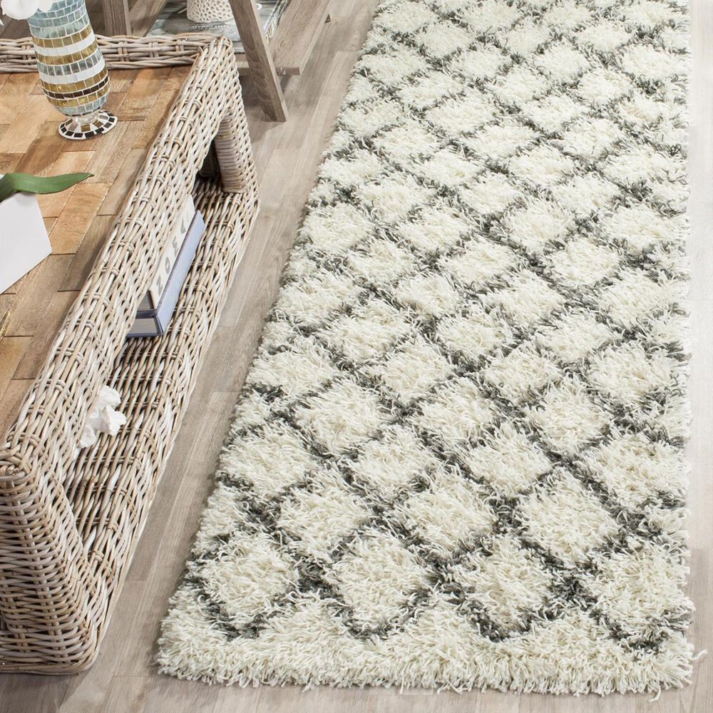 Safavieh Dallas Shag SGD258H-28 2&#39;3&quot; x 8&#39; Ivory/Dark Grey Runner, , large
