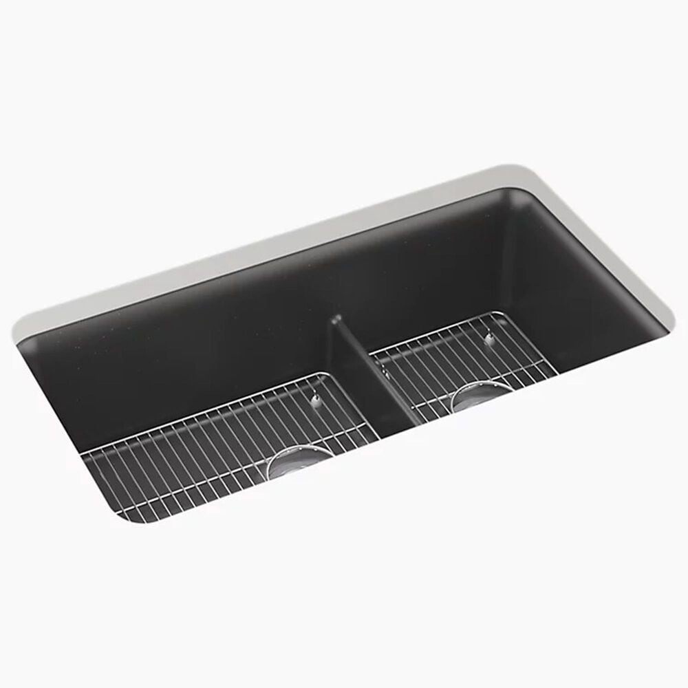 Kohler Cairn Smart Divide 33.5" Undermount Double-Bowl Kitchen Sink in Matte Graphite, , large