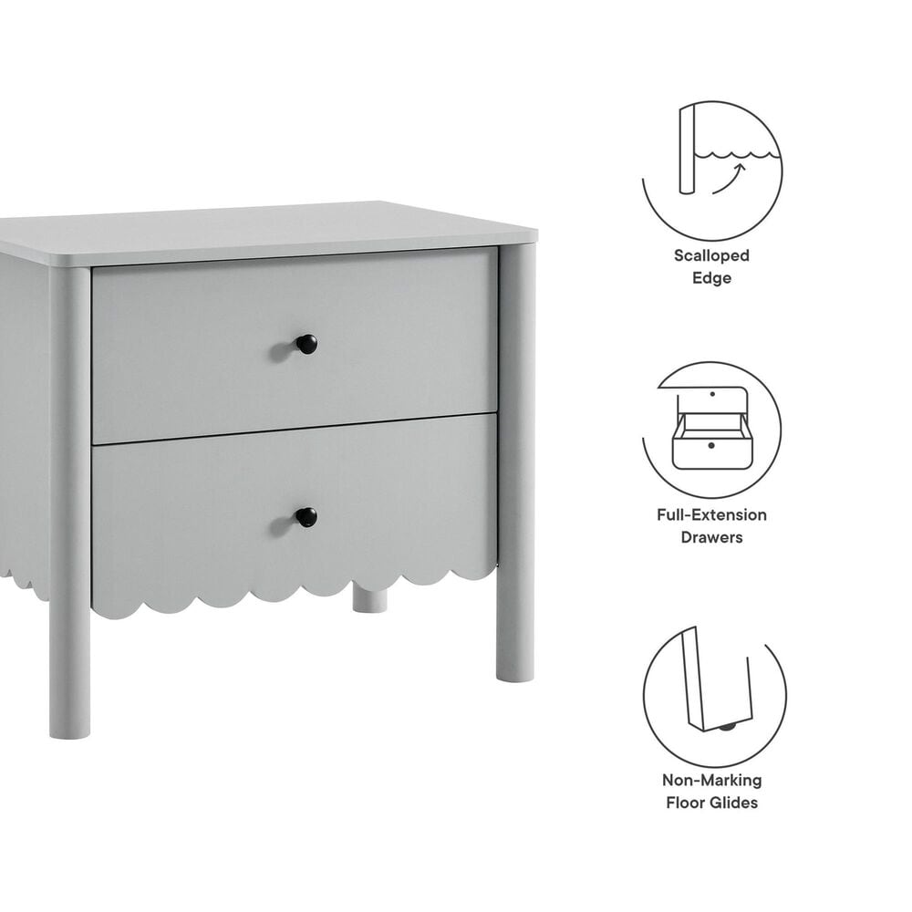 Modway Emmeline Scalloped 2 Drawer Nightstand in Light Gray, , large