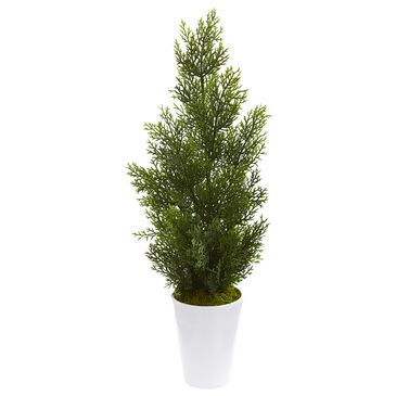 Nearly Natural Inc 27" Mini Cedar Artificial Pine Tree in Decorative Planter with Red Pot (Indoor/Outdoor), , large