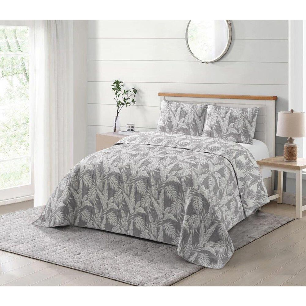 Duke Imports Virah Bella Jacquard 3-Piece King Quilt Set in Charcoal Tropics, , large