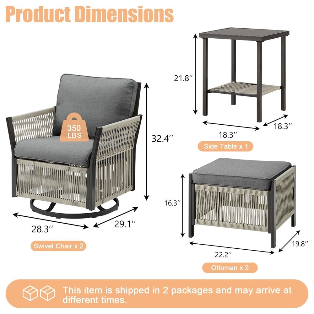 Sunwell Garden Chat Set in Dark Grey (Set of 5), , large