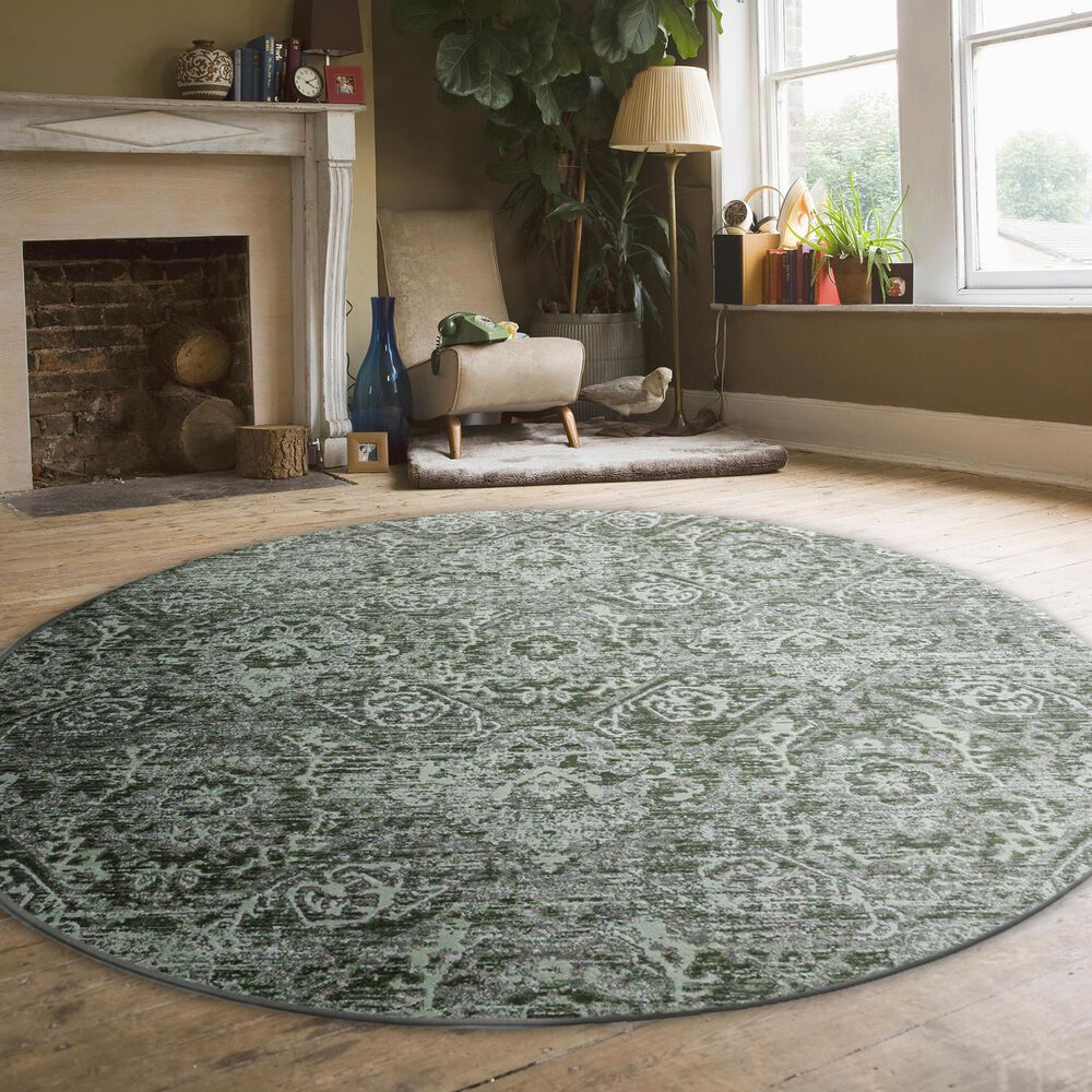 Radici USA Livigno Damask 5&#39;3&quot; Round Green Area Rug, , large