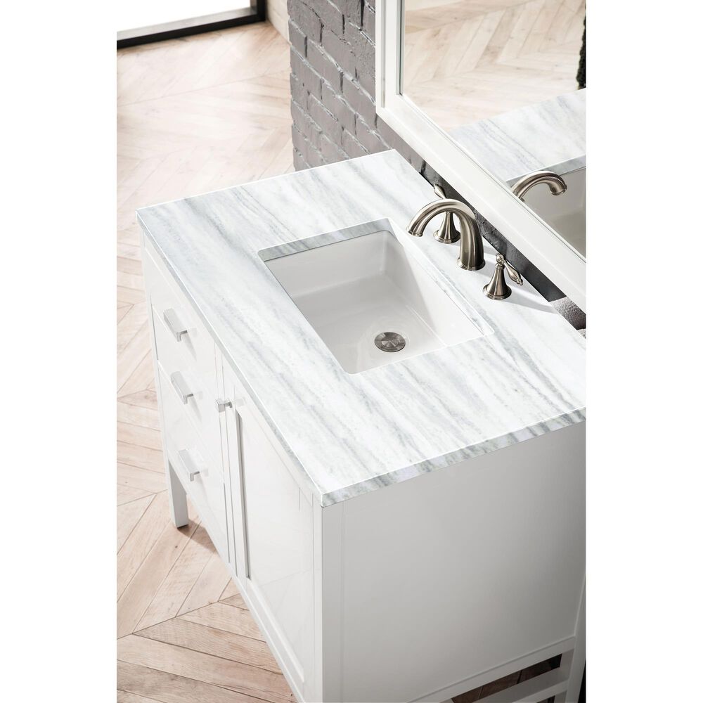 James Martin Vanities Addison 36&quot; Single Bathroom Vanity in Glossy White with 3 cm Arctic Fall Solid Surface Top and Rectangular Sink, , large