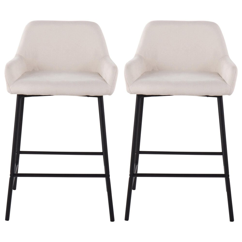 Lumisource Daniella Counter Stool with Cream Fabric Cushion in Black