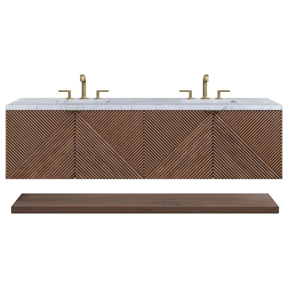James Martin Vanities Marcello 72" Double Bathroom Vanity in Chestnut with 3 cm Carrara White Marble Top and Rectangular Sinks, , large