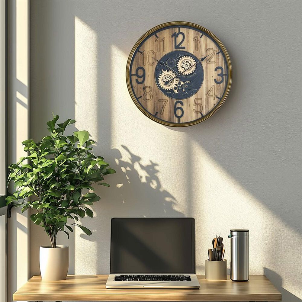Yosemite Home Decor Carved Gear Wall Clock in Gold and Black, , large