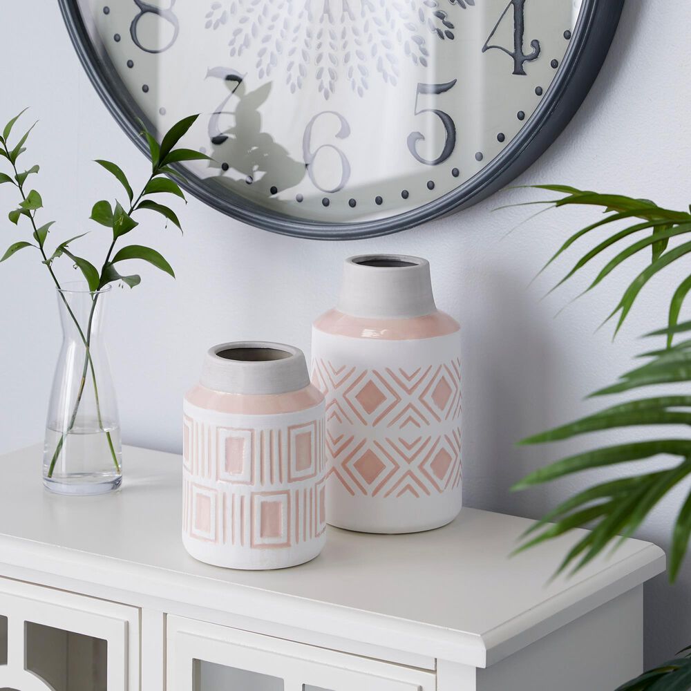 Maple and Jade Geometric Textured Patterned Vase in Pink and White &#40;Set of 2&#41;, , large
